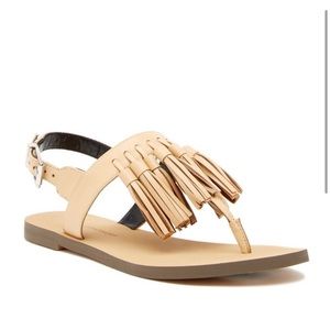 Rebecca Minkoff Erin Nude Tassel Sandal Leather Cream Flat